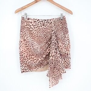 Naked Wardrobe The Statement Leopard Print Ruched Mini Skirt Brown Tan M